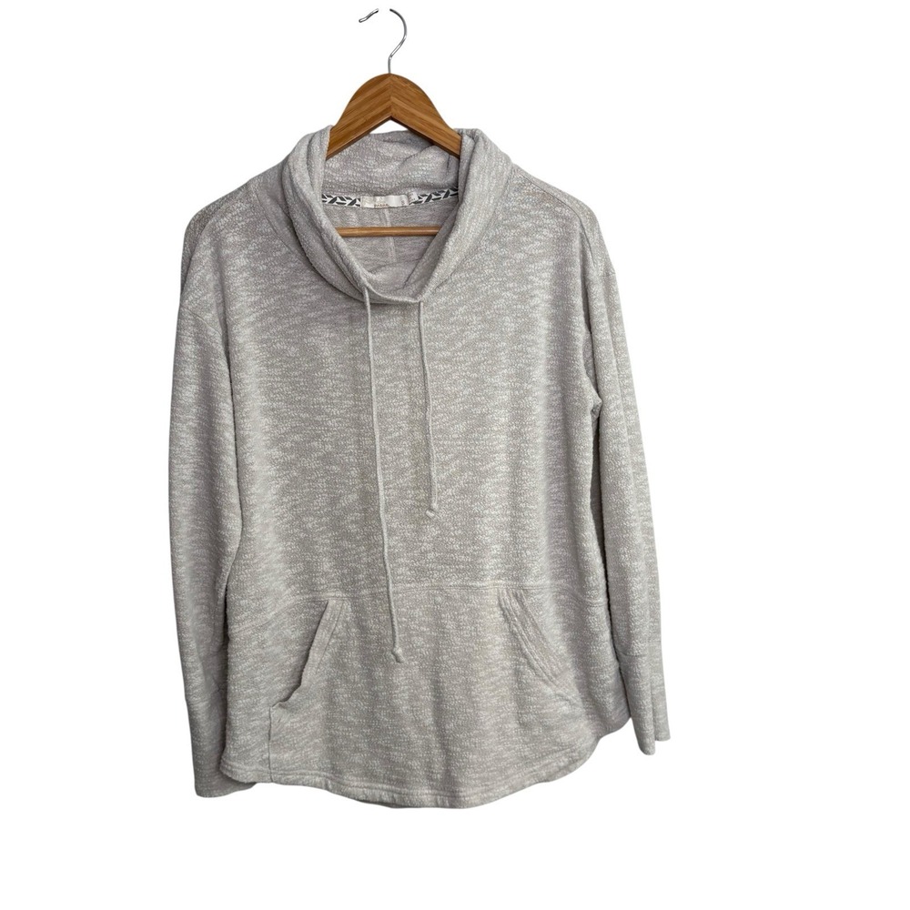 Prana Womens Sweater Small Beige Cowl Neck Drawstring Textured Organic Cotton